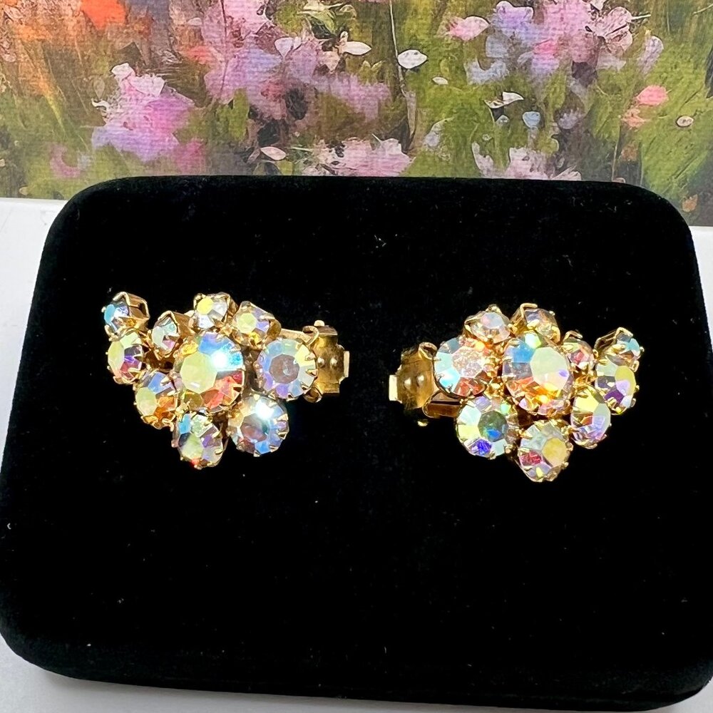 Golden Aurora Borealis Glass CLIP Earrings FINAL MARKDOWN